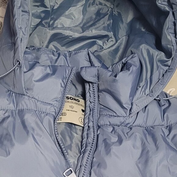 CI SONO Pale Blue Hooded Puffer Zip Vest Juniors Size L = Ladies Medium - Picture 2 of 8